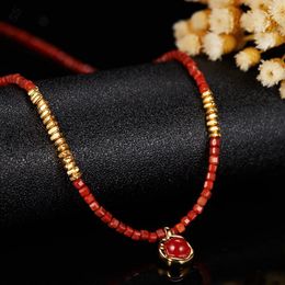 Pendant Necklaces Red Beaded Strand Necklace High Quality Metal Inlaid Natural Colorful Gemstone Agate Neck Accessories Jewelry Fashion