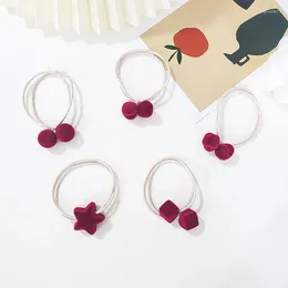 Hair Accessories Vintage Red Velvet Bows Elastic Ties Bands Holders For Baby Girls Infants Toddler