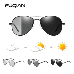 Sunglasses FUQIAN Fashion Pochromic Men Women Chameleon Polarised Pilot Sun Glasses Anti-glare Driving Eyeglasses UV400