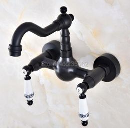 Black Oil Rubbed Brass Kitchen Sink Faucet Wall Mounted Double Handle Bathroom Basin Cold And Mixer Tap lnf8591639569