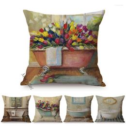 Pillow Victorian Bathtub Bouquet Oil Painting Art Home Decoration Sofa Throw Pillows Cover Cotton Linen Classic Bedroom