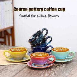 Coarse Pottery Coffee Cup Hand Kiln Change Hanging Ear Art Tea Set 240301