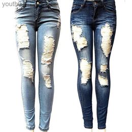 Women's Jeans Womens Skinny Hole Ripped Jeans New Fashion Women Baggar Pants Heigh Quality Boyfriend Denim Biker Jeans Female Pencil Pants 240304