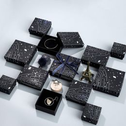 Simple SevenWandering Earth Black Jewellery Box Solar System Ring Case Romantic Space Necklace Storage Radium Silver Pendan208g