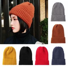 Beanie Skull Caps Winter Fashion Wool Knit Beanies Cap Women Solid Color Hat Soft Thicken Warm Knitted Hedging Slouchy Bonnet Skii2954