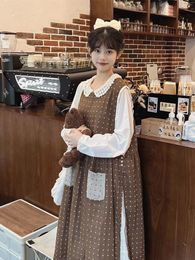 Casual Dresses Vestidos Vintage Harajuku Round Collar Wave Point Long Korean Fashion Preppy Loose Sleeveless Japanese Kawaii Vest Dress