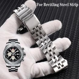 Watch Bands 20mm 22mm 24mm Solid Stainless Steel Watchband For Breitling Strap Men's Luxury Bracelet Push-Button Hidden Clasp Logo On