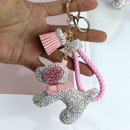 Luxury Rhinestone Dogs Keychains Cartoon Animals Dog Dolls Bag Key Rings Holder Purse Car Key Chains Gift for Women's Christm3065