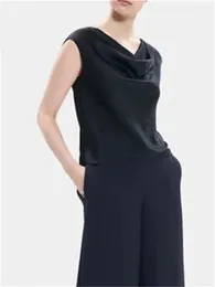 Women's Blouses Women Pile Collar Blouse Satin Elegant Sleeveless 2024 Early Autumn Female Solid Colour Top