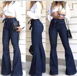 Women's Jeans Waist Jeans Fashion Solid Denim Flare Pants Street Hot Wide Flare Jeans Female Sexy Ladies Flared Trousers 240304