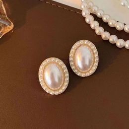 S Sier Needle South Korean Oval Pearl Earrings, Small Unique Design, Elegant Versatile, Simple and Earrings