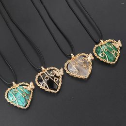 Pendant Necklaces Charms Wire Wrapped Natural Crystal Necklace For Women Lovely Heart Shaped Stone Pendulum Amehtysts Lapis Lazuli Choker