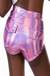 Women039s Shorts Women039s Shiny Sexy Holographic With Pockets Night Club Laser Metallic Wet Look Booty Party Raves Festival1963217