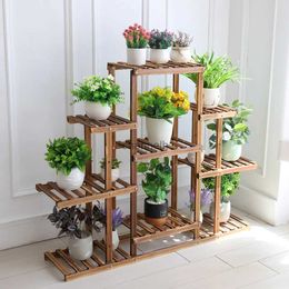 Other Garden Buildings Multi-tiered Plant Stand 9 Tier Carbonized Wood Flower Rack Display Stand Indoor YQ240304