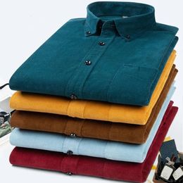 Plus Size S~7XL Corduroy Shirt Men Casual Long Sleeve Regular Fit Business Dress Shirts For Male Soft Leisur Comfortable Pocket 240228