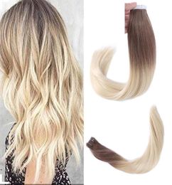 Top quality 8Aindian remy human hair Straight wave PU tape on hair Extensions 25g per piece Ombre Colour 6T613 40pcs1769819