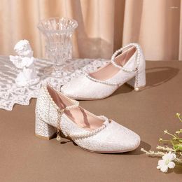 Dress Shoes Chinese Style Women 2024 Spring Summer Luxury Pearl Mary Jane Vintage Elegant Embroidered High Heels Ladies Sandals