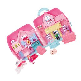 Princesa casa caixa de armazenamento brinquedo plástico diy simulação luz mini molde kit brinquedos crianças casas bonecas 240301