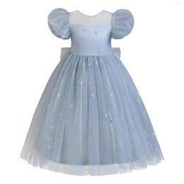 Girl Dresses Kids Girls Princess Formal Dress Short Sleeve Star Sequin Tulle Ruffles Dance Party Summer For 3 To 8 Years