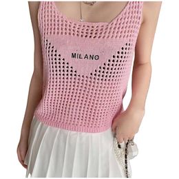 Women's logo letter embroidery sleeveless loose crochet knitted hollow out vest tank camis SMLXL