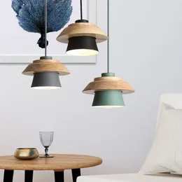 Pendant Lamps Nordic Wooden Chandelier Restaurant Bar Counter Bedroom Balcony Room Macaron Decorative Lighting Fixtures