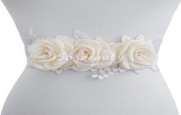 Bridal Wedding Sash Belt Ivory Floral Waistband Flower Bridesmaid Dress Sash Wedding Accessories Gown Ribbon SW33446724879