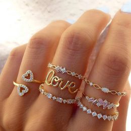 Wedding Rings Heart Crystal Set Gold Colour Love Vintage Trendy Fashion Accessories Jewellery For Women 2024