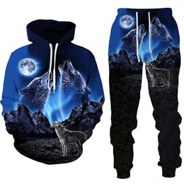 Forest Wolf 3d Printed Hoodie Suit Male Autumn Winter Casual Sweashirts Sweatpants Men Tracksuit Set Fashion Men's Clothing Suit001