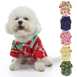 Dog Apparel Shirt Lapel Collar Soft Comfortable Button Closure Cotton Cherry Pattern Pet Summer Pullover Daily Wear