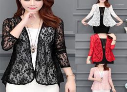 Women039s Jackets Fashion Women Lace Blouses Sexy Crop Top Summer Floral Slim Thin Shirt Ladies Tops Plus Size Sun Protection C3850012