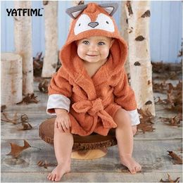 YATFIML Children Robes Flannel Pyjamas Baby Bathrobe Kids Home Wear Baby Hooded Bathrobe Bath Towel Bath Terry Bathing Robe 240228