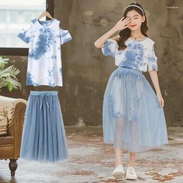 Clothing Sets 2024 ZOETOP Summer Children Girl 2PCS Clothes Set Teenager Bandhnu Dress Gauze Skirt Girls From 4-12 Years Old