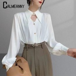 Women Shirts 2023 Spring Summer Fashion Style Versatile Satin Elegant Chic Turndown Collar Long Sleeve Office Blouses 240301