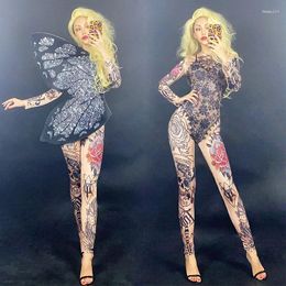 Stage Wear Black Full Diamond Butterfly Tattoo Jumpsuit Nightclub Bar Singer DJ Costume Show Outfit Women Rave Clothes DNV13444