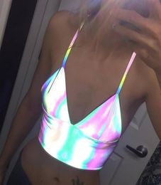 Women V Neck Sexy Bralette Vest Camisole Crop Top Strap Reflective Fashion Camis Summer 2020 Sleeveless Backless Tank Tops8960694