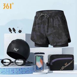 Men's Swimwear Men Waterproof Competition Goggles With Ear-plug Cap Case Trunks Quick-Drying Professional Running Beach Bathing Shorts