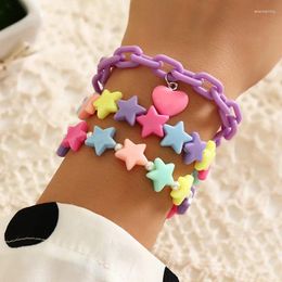 Charm Bracelets 3PC/SET Fashion Candy Color Acrylic Stars Heart Charms Pendant Pearls Cute Bracelet Bangles Sets For Women Girls Birthday