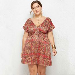 Dresses 2022 Summer Oversized Dress Women Plus Size Floral Print Dress Ladies Large Size Short Party Dress For Women 3XL 4XL