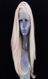 Side Part Natural Long Platinum Blonde wig High Temperature Fiber 360 lace Synthetic Lace Front Wig For White Women3443640