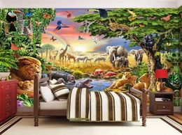 Custom Po Mural Nonwoven Wallpaper 3D Cartoon Grassland Animal Lion Zebra Children Room Bedroom Home Decor Wall Painting1776360