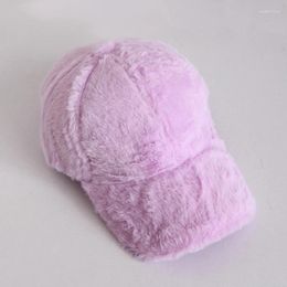 Ball Caps Thick Plush Winter Cap For Woman 2024 Solid Color Baseball Women Female Fluffy Hats Femme