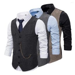 Men's Vests Men Vest Stylish Formal Waistcoat With Chain Decor Slim Fit Single-breasted V Neck Business For Work