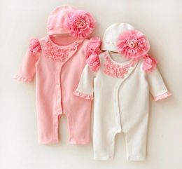 Princess Style Newborn Romper Baby Girl Clothes Set Soft Girls Lace Rompers Hats 2 PCS Suit Flower Infant Jumpsuit Gifts5613187