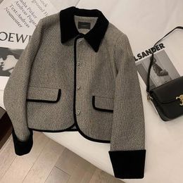 Womens Autumn And Winter Plush Thickened Suit Coat Short Fashion Loose Versatile Grey Splice Casual Female Blazers 240304