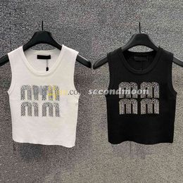 Shiny Crystal Tanks Top Women U Neck Vest Knitted T Shirt Summer Sleeveless Sport Tees