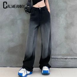 Jeans Women Pants 2022 Autumn Korean Edition Casual Patchwork High Waist Wide Leg Allmatch Pocket Trousers Simplicity Zipper Pants