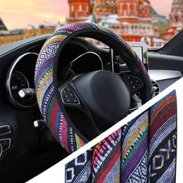 Steering Wheel Covers 1pc Ethnic Style Print Car Cover Guard Decoration Anti Slip Protector Linen Elastic Auto Accessories Universal