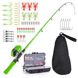 Combo Kids Fishing Rod and Reel Combo Full Kit 1.5m Telescopic Fishing Casting Rod Spincast Reel Set with Hooks Lures Storage Bag