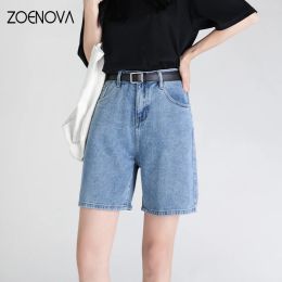 Shorts ZOENOVA Women Blue Baggy Denim Shorts Wide Leg High Waist Elegant Summer 2022 Y2K Casual Female Streetwear Stright Jeans Shorts