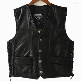 Motorcycle Apparel Retro Leather Vest Punk Biker Lace Button Spring Sleeveless Jacket Motorbike Hip Hop Waistcoat For Men S-4XL